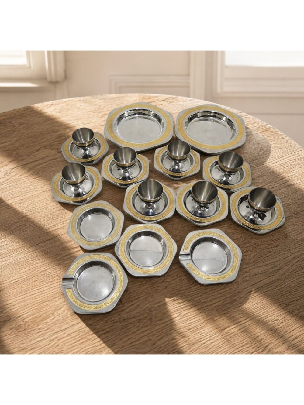 Vintage Goldisil Octagonal Gold-Plated Stainless Steel Egg Dishes Ashtrays